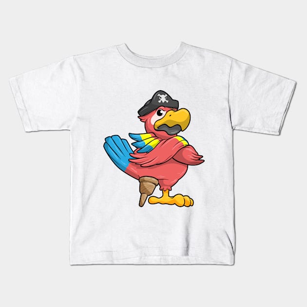 Parrot as Pirate with Wooden leg and Pirate hat Kids T-Shirt by Markus Schnabel